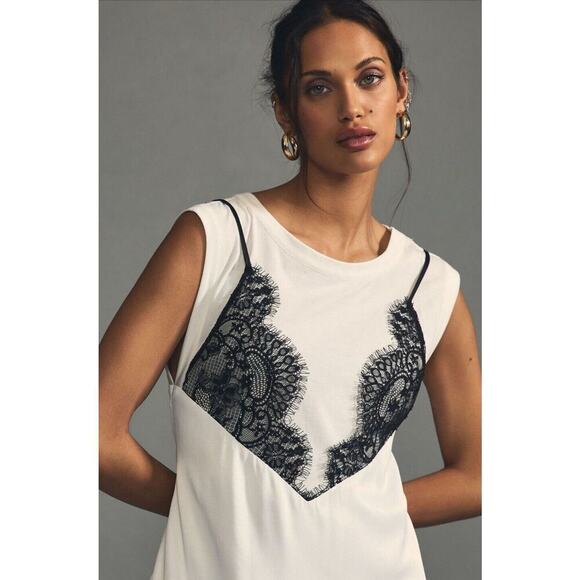 Anthropologie Maeve Black Lace T-Shirt‎ Slip Dress Size Side Zip Size Small NEW - Picture 4 of 14